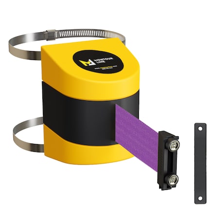 Retractable Belt Barrier Yellow Clamped Mount, 25ft. Purple Belt (M)